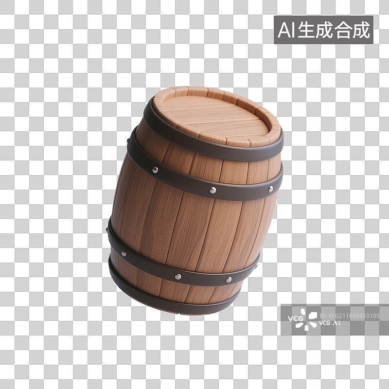 【AI数字艺术】3D渲染，橡木桶，红酒，葡萄酒，威士忌，白兰地，酒水饮品促销，免抠元素图片素材