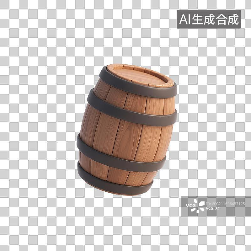 【AI数字艺术】3D渲染，橡木桶，红酒，葡萄酒，威士忌，白兰地，酒水饮品促销，免抠元素图片素材