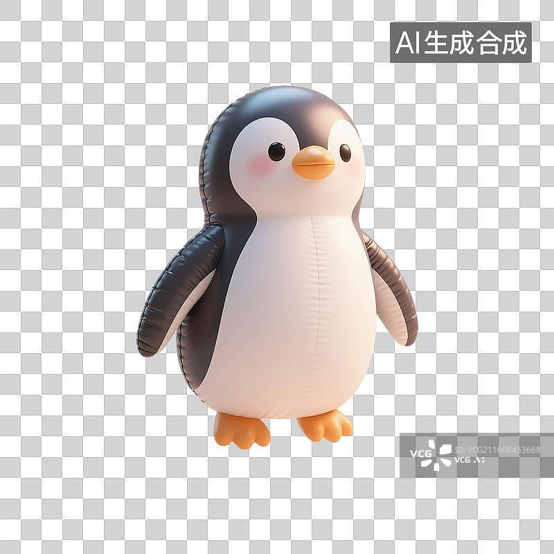 【AI数字艺术】3D渲染卡通动物，充气膨胀风格，企鹅，鸟类，冬天，南极，极地免抠元素图片素材
