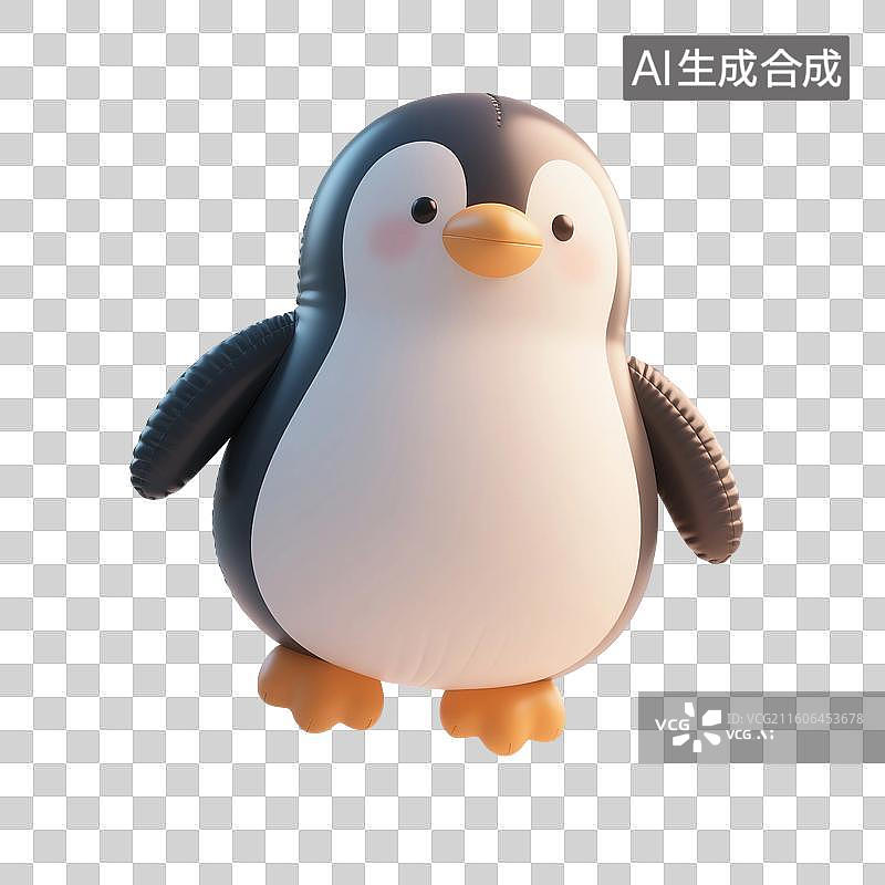 【AI数字艺术】3D渲染卡通动物，充气膨胀风格，企鹅，鸟类，冬天，南极，极地免抠元素图片素材