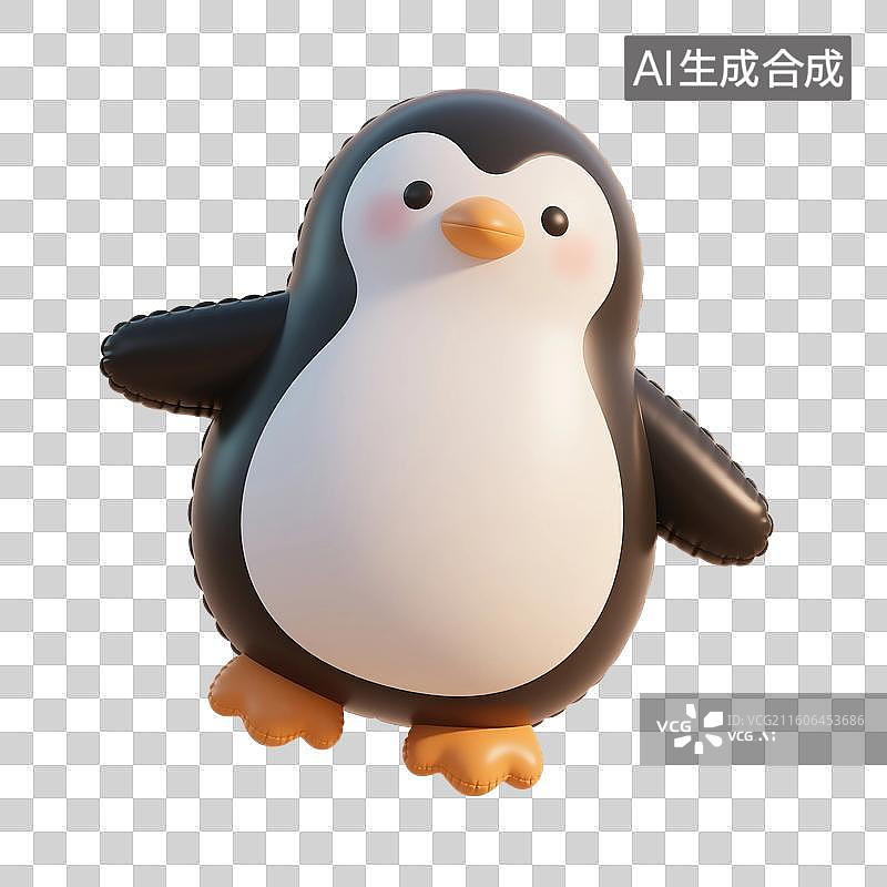 【AI数字艺术】3D渲染卡通动物，充气膨胀风格，企鹅，鸟类，冬天，南极，极地免抠元素图片素材