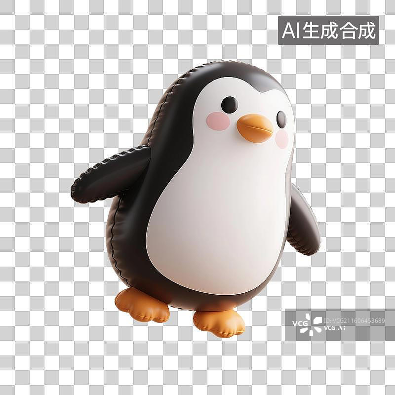 【AI数字艺术】3D渲染卡通动物，充气膨胀风格，企鹅，鸟类，冬天，南极，极地免抠元素图片素材