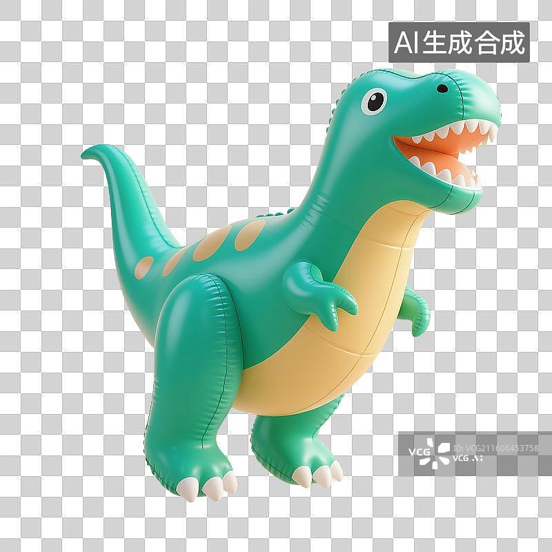 【AI数字艺术】3D渲染，充气膨胀风格，可爱的卡通恐龙，气球，充气玩具，免抠元素图片素材