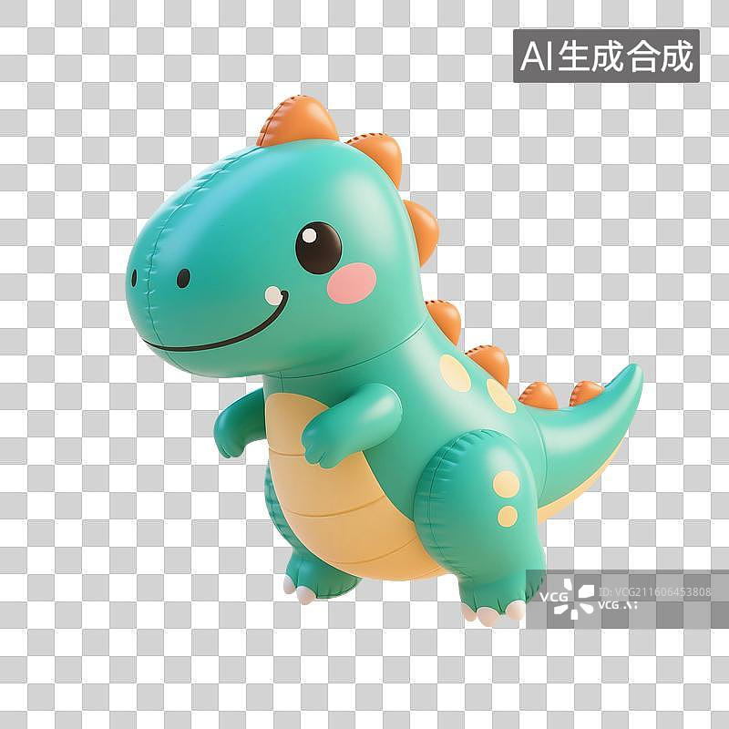 【AI数字艺术】3D渲染，充气膨胀风格，可爱的卡通恐龙，气球，充气玩具，免抠元素图片素材