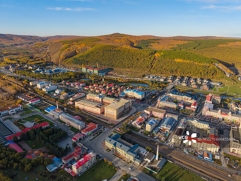航拍阿尔山市城镇，城市，街区，居民区，内蒙古呼伦贝尔兴安盟图片素材