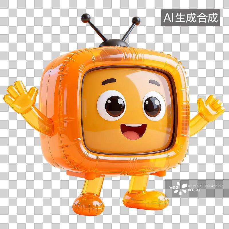 【AI数字艺术】3D渲染，充气拟人卡通电视，电视剧，电视，视频，播放器，传媒，媒体直播，图形图标，免抠元素图片素材