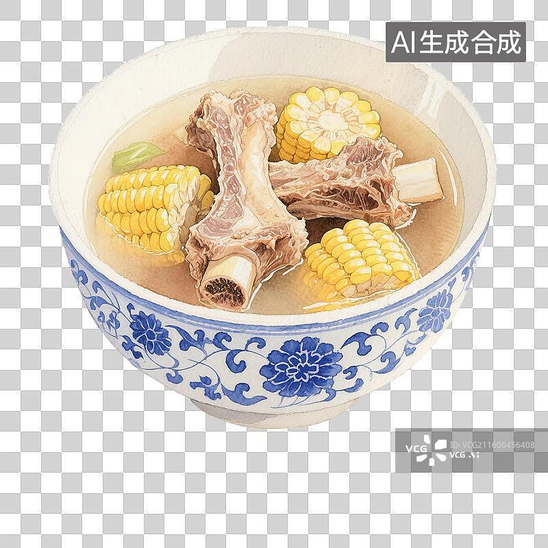 【AI数字艺术】国风手绘插画，肉汤，砂锅煲汤，高汤，骨头汤，羊肉汤，免抠元素图片素材