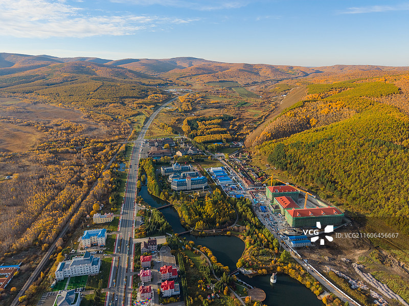 航拍阿尔山市城镇，城市，街区，居民区，内蒙古呼伦贝尔兴安盟图片素材