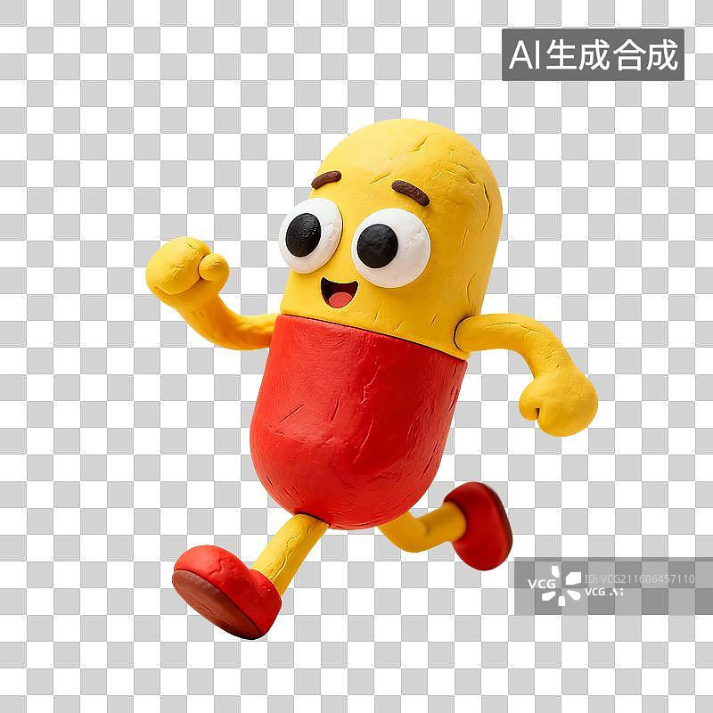 【AI数字艺术】3D渲染，粘土风格，可爱的卡通拟人胶囊，药丸，医院医疗医药安全，免抠元素图片素材