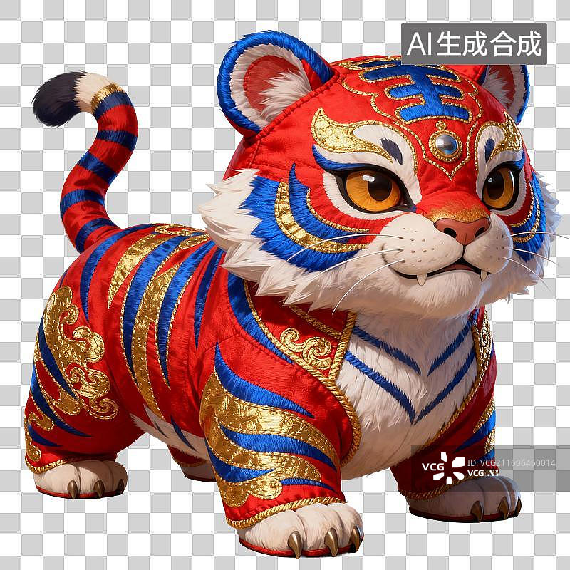 【AI数字艺术】3D渲染卡通动物，老虎玩具，布老虎，虎年，十二生肖，中国风，免抠元素图片素材