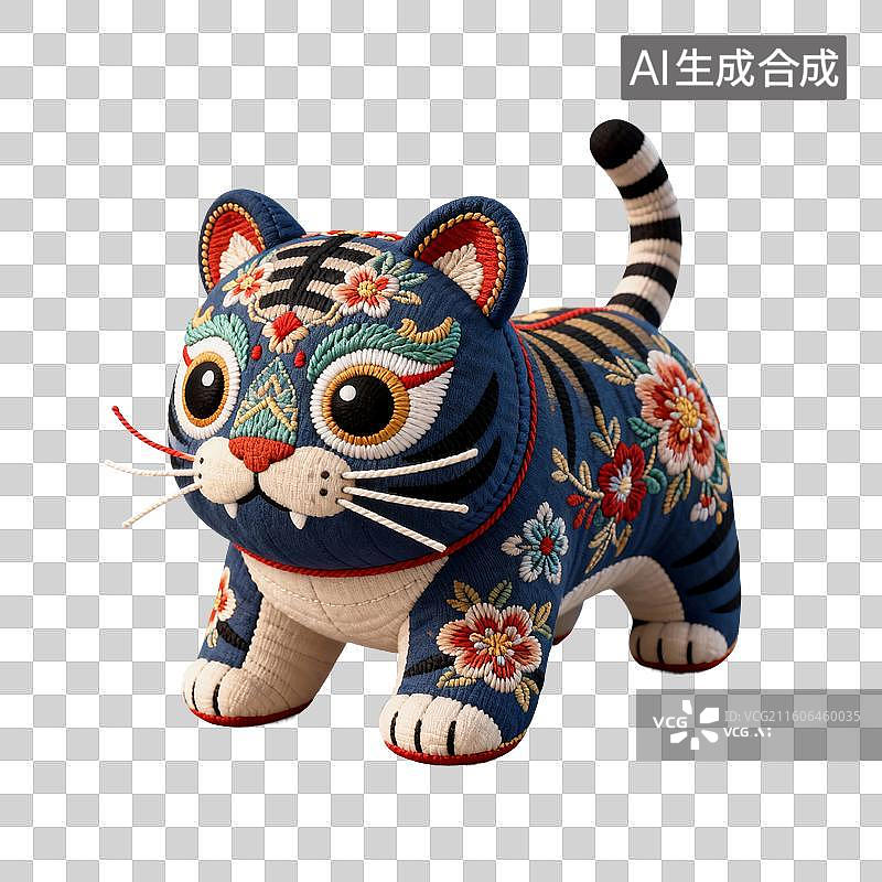 【AI数字艺术】3D渲染卡通动物，老虎玩具，布老虎，虎年，十二生肖，中国风，免抠元素图片素材
