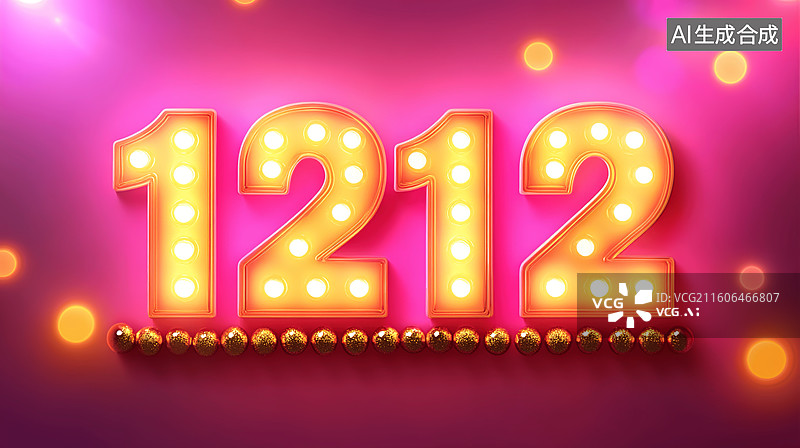 【AI数字艺术】电商双十二购物节年度大促3D发光数字双12优惠活动节日海报渐变粉色背景图片素材