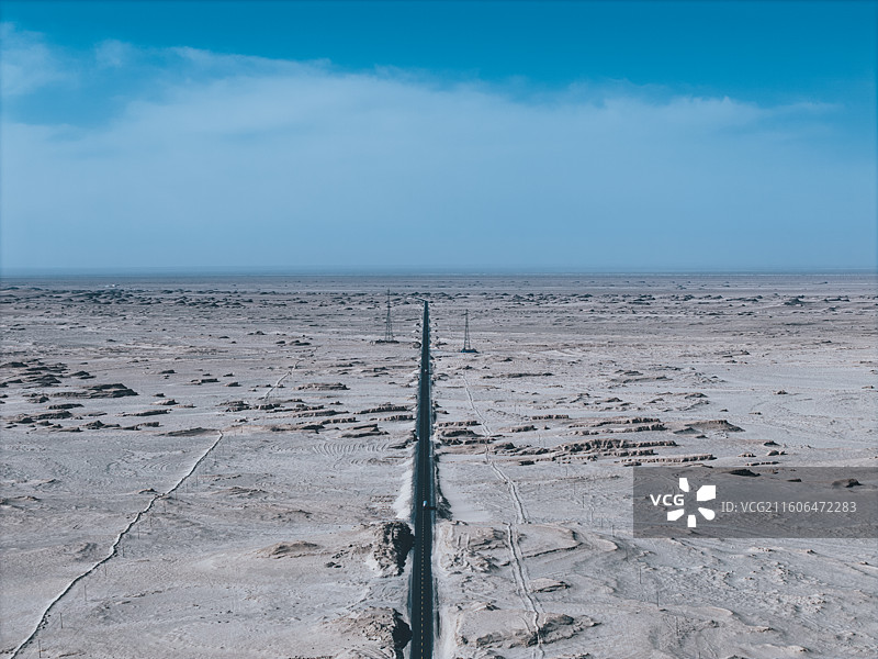 大漠公路风景航拍图片素材