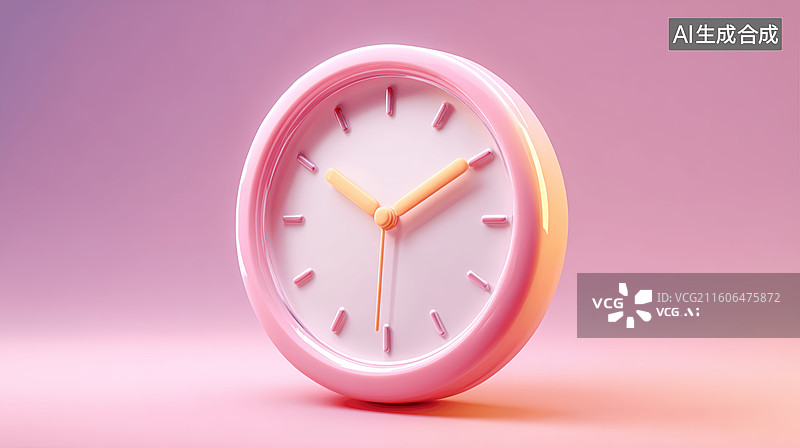【AI数字艺术】3D时尚可爱粉色闹钟时间表面时针节日倒计时商务设计渐变柔和色场景海报图片素材