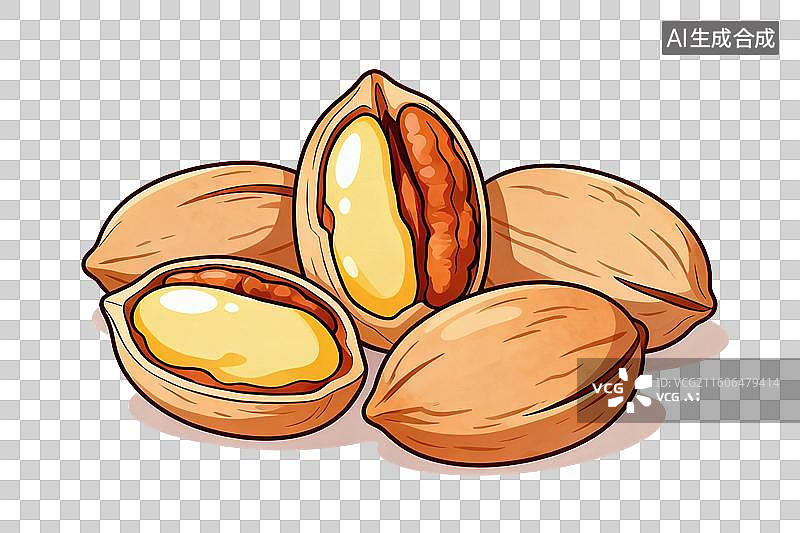 【AI数字艺术】卡通风格，美味的碧根果PNG格式的免扣元素图片素材