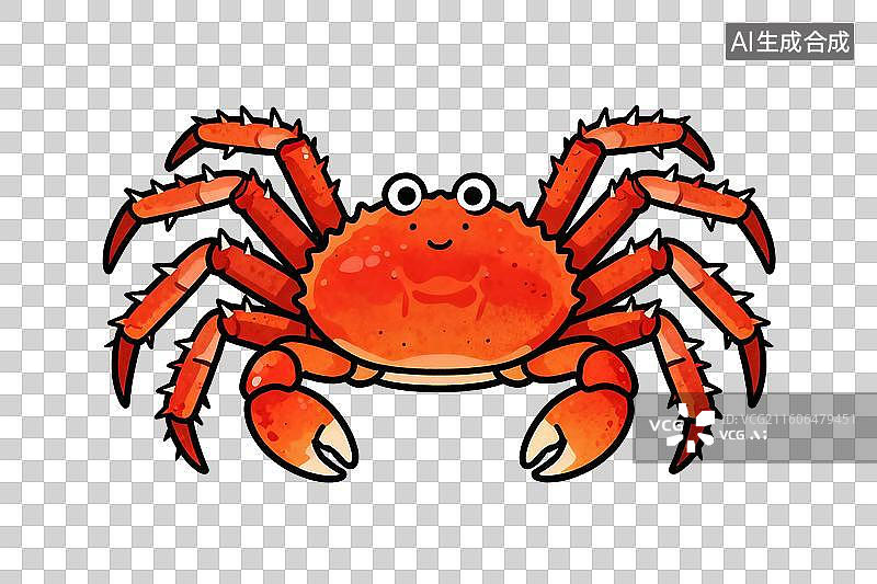 【AI数字艺术】卡通风格，一只煮熟的大闸蟹PNG格式的免扣元素图片素材