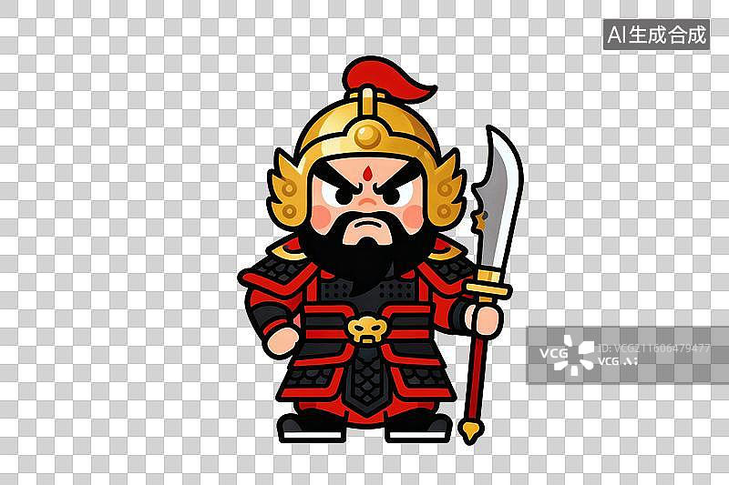 【AI数字艺术】卡通风格，身穿铠甲，手拿长刀的古代将军PNG格式的免扣元素图片素材