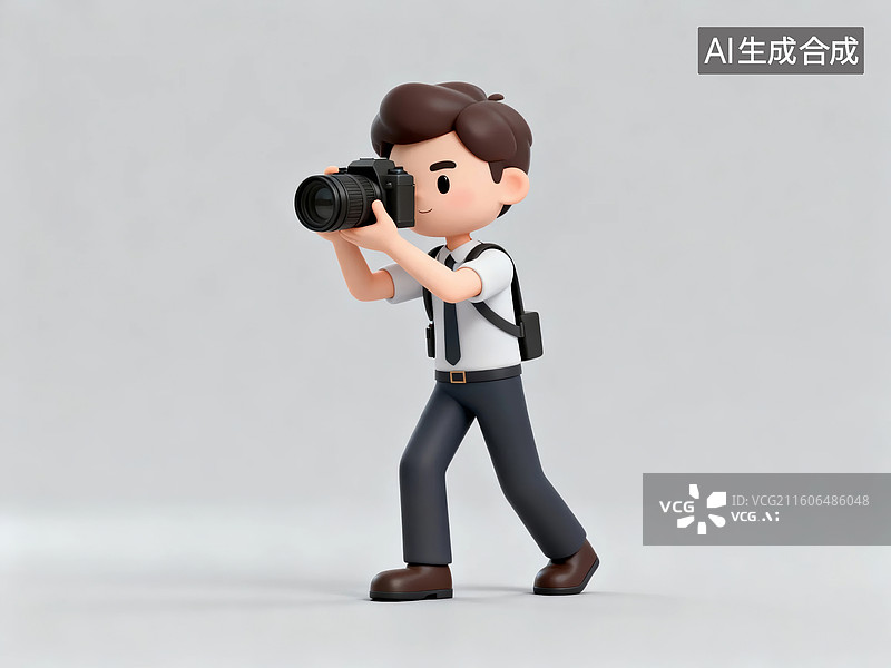 【AI数字艺术】卡通人物手持相机拍摄图片素材