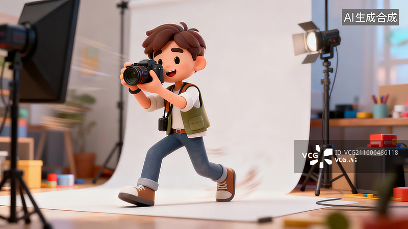 【AI数字艺术】卡通人物在摄影棚拍摄图片素材