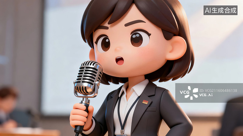 【AI数字艺术】卡通女性手持麦克风演讲图片素材