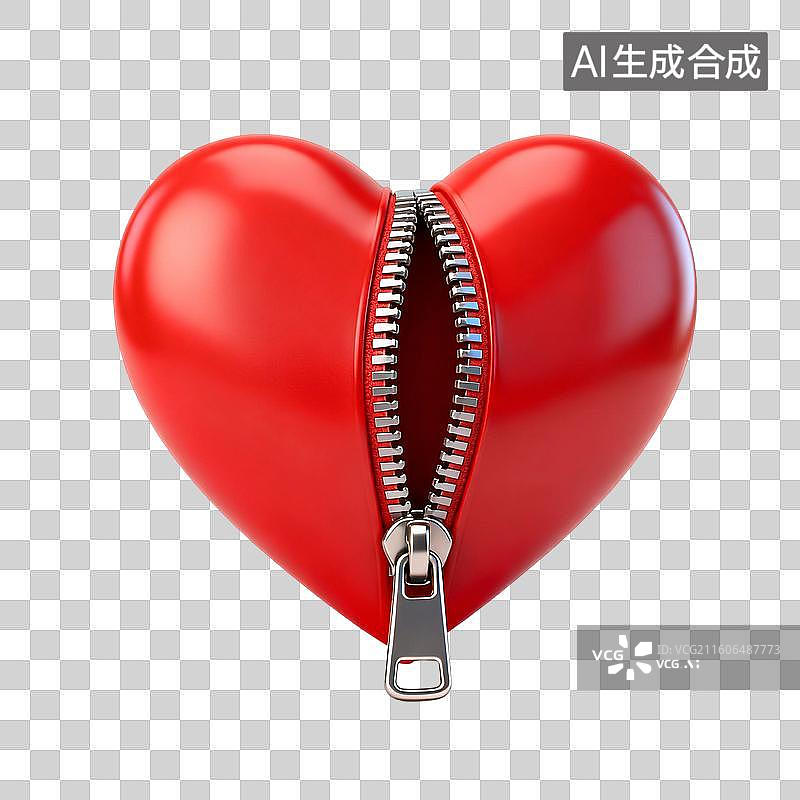 【AI数字艺术】用拉链把心型缝合起来 婚恋主题创意插画图片素材