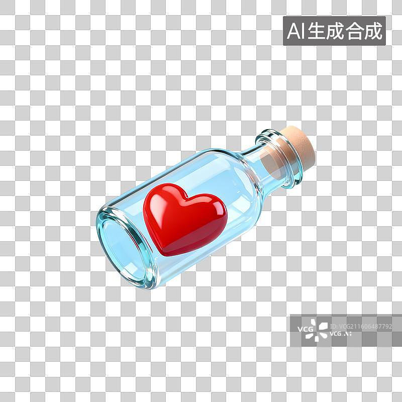 【AI数字艺术】玻璃瓶里装着一颗心 婚恋主题创意插画图片素材