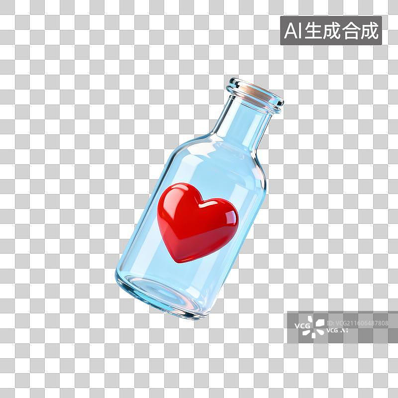 【AI数字艺术】玻璃瓶里装着一颗心 婚恋主题创意插画图片素材