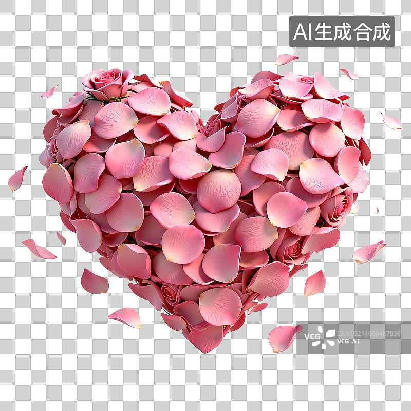 【AI数字艺术】由粉色玫瑰花瓣组成的心 婚恋主题创意插画图片素材