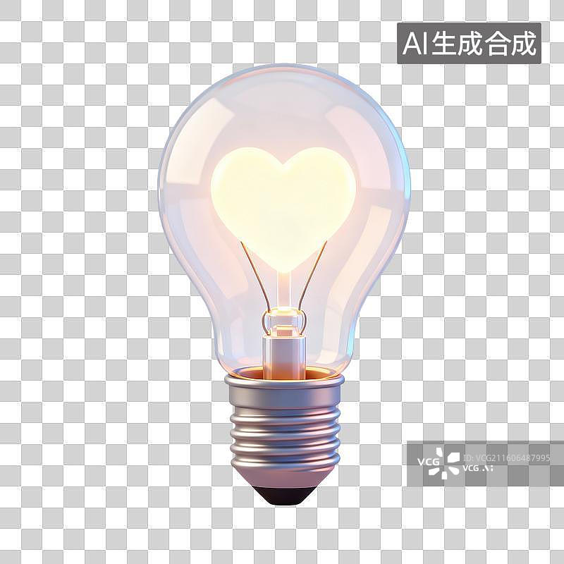 【AI数字艺术】心型灯泡 为爱点亮灯 婚恋主题创意插画图片素材