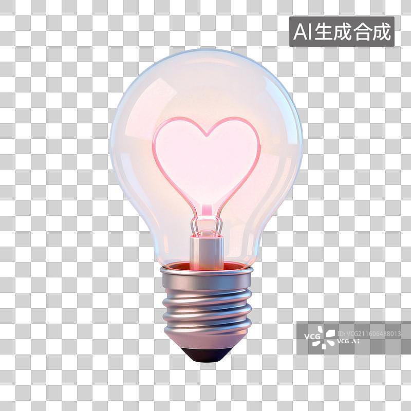 【AI数字艺术】心型灯泡 为爱点亮灯 婚恋主题创意插画图片素材