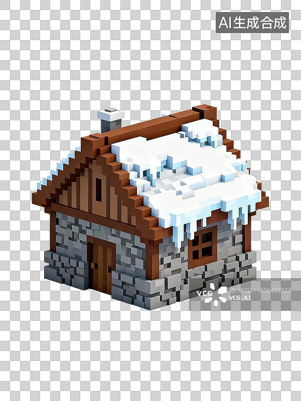 【AI数字艺术】等距像素艺术风格雪景小屋图片素材