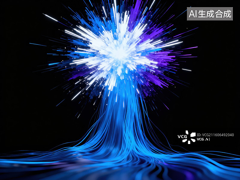 【AI数字艺术】蓝色能量爆发抽象图图片素材