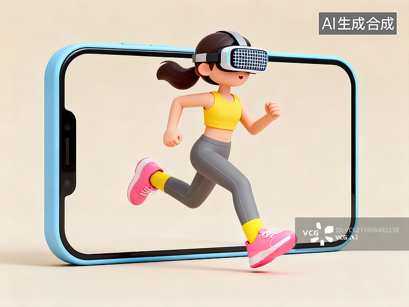 【AI数字艺术】虚拟现实跑步运动场景图片素材