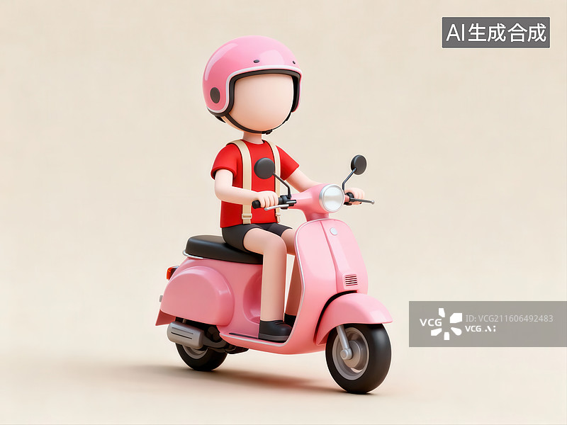 【AI数字艺术】骑粉色电动车的小人图片素材