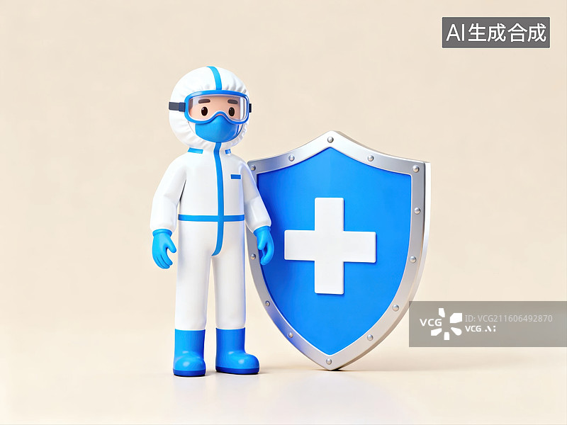 【AI数字艺术】防护服人物持盾牌图片素材