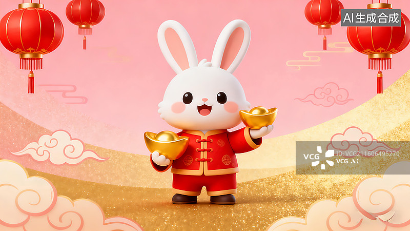 【AI数字艺术】3D兔子形象贺岁插画图片素材