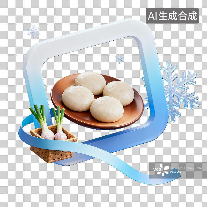 【AI数字艺术】3d粘土卡通二十四节气立冬糍粑蓝白装饰边框元素图片素材