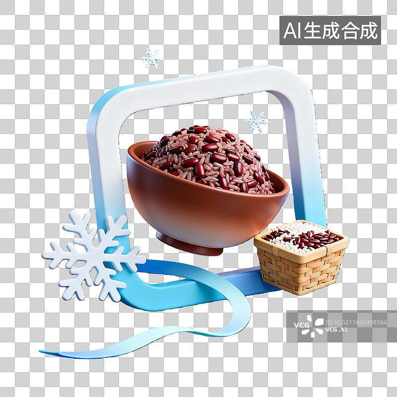 【AI数字艺术】3d粘土卡通二十四节气立冬糯米饭蓝白装饰边框元素图片素材