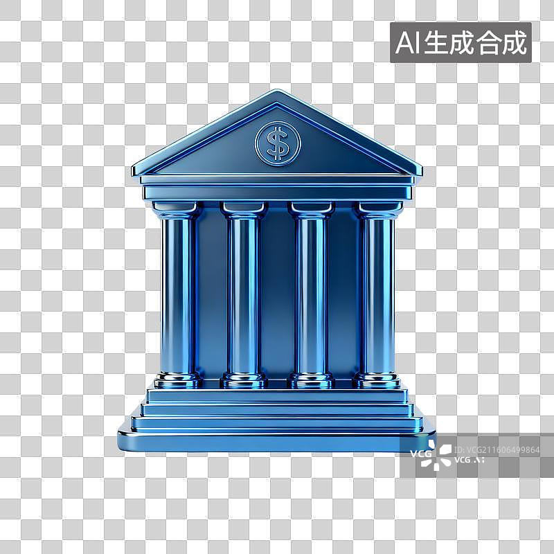 【AI数字艺术】免抠元素-蓝色立体银行建筑图标图片素材