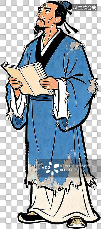 【AI数字艺术】卡通2D手绘风格插画古代文人墨客人物插画元素免抠图形图片素材