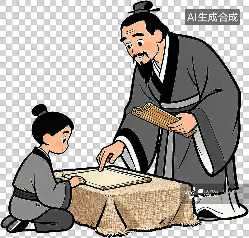 【AI数字艺术】卡通2D手绘风格插画古代文人墨客人物插画元素免抠图形图片素材