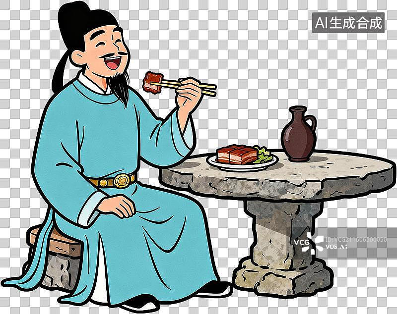 【AI数字艺术】卡通2D手绘风格插画古代文人墨客人物插画元素免抠图形图片素材