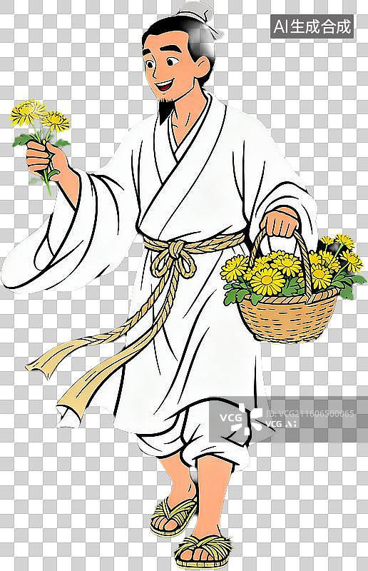 【AI数字艺术】卡通2D手绘风格插画古代文人墨客人物插画元素免抠图形图片素材