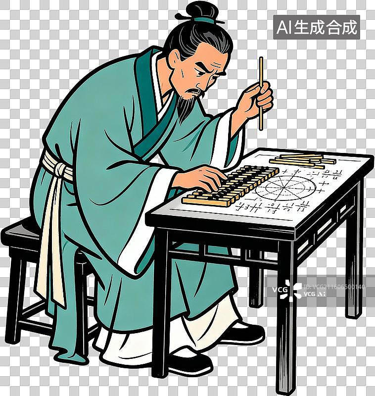 【AI数字艺术】卡通2D手绘风格插画古代文人墨客人物插画元素免抠图形图片素材