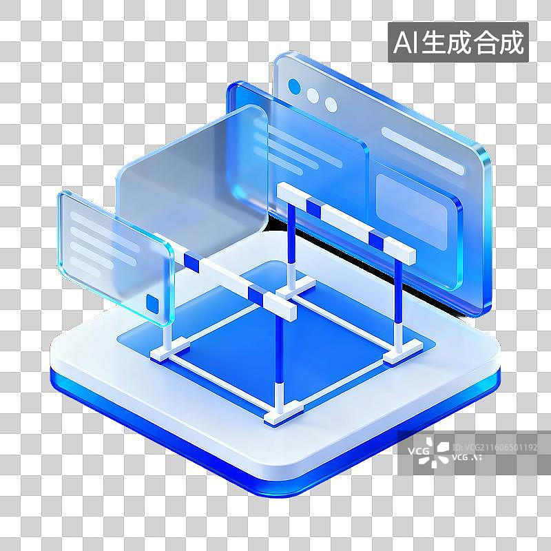 【AI数字艺术】3D蓝色透明科技感磨砂玻璃质感场景图片素材