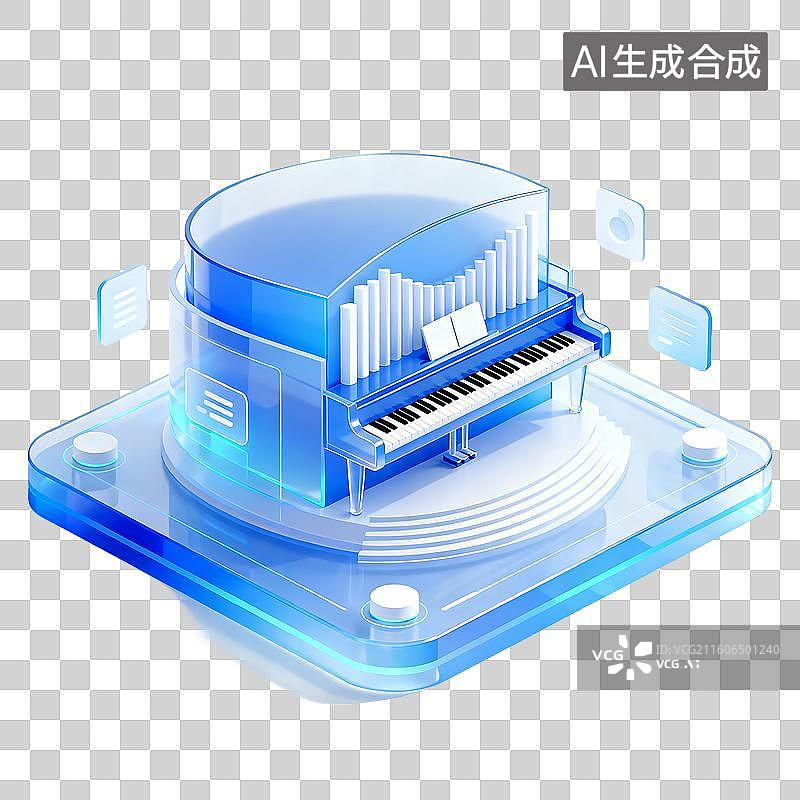 【AI数字艺术】3D蓝色透明科技感磨砂玻璃质感场景图片素材