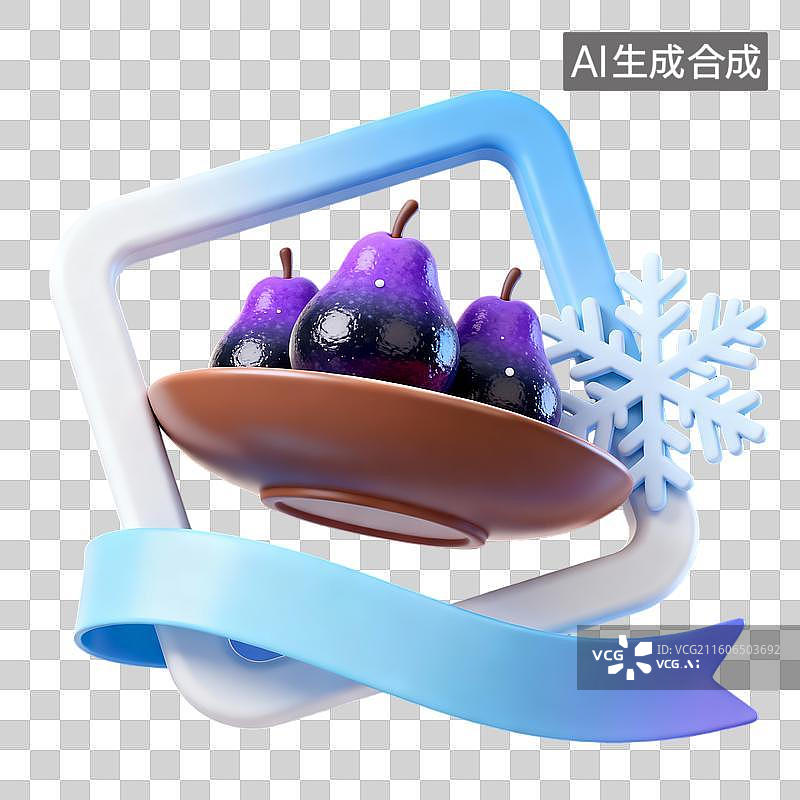 【AI数字艺术】3d粘土卡通二十四节气小寒大寒冻梨蓝白装饰边框元素图片素材