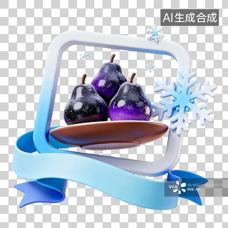 【AI数字艺术】3d粘土卡通二十四节气小寒大寒冻梨蓝白装饰边框元素图片素材