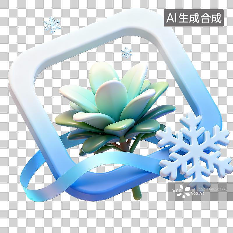 【AI数字艺术】3d粘土卡通二十四节气小寒大寒瑞香花蓝白装饰边框元素图片素材