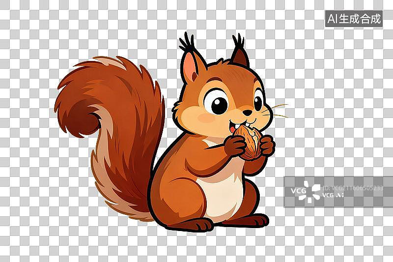 【AI数字艺术】卡通风格，正在吃坚果的可爱小松鼠PNG格式的免扣元素图片素材